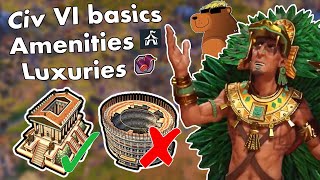 Civ VI Basics How To Get More Amenities amp Manage Luxury Resources  Ft Ursa Ryan [upl. by Esorylime]