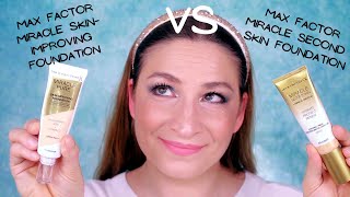 Max Factor Miracle Second Skin Foundation VS Max Factor Miracle Pure SkinImproving Foundation [upl. by Reider]