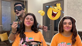 Blind Fold Make Up Challange With Kanwal  Bichari Ko Chudail Bana Diya 😂 [upl. by Nybor]