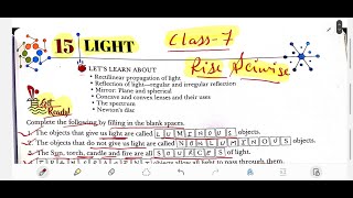 LIGHT CHAPTER 15 CLASS 7 BOOK EXERCISE RISE SCIWISE [upl. by Atinaej]