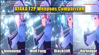 Best F2P Weapon for Ayaka  Amenoma Kageuchi vs Wolf Fang vs Blackcliff Longsword vs Harbinger Dawn [upl. by Bernie]