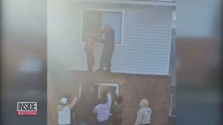 US Navy Sailor Scales Burning Building to Rescue Residents [upl. by Nyar]