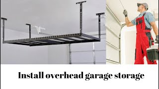 Install overhead storage in garage  Husky ceiling storage rack  Install ceiling rack in garage [upl. by Collum731]