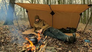 Solo Day Camping With Oilskin NESSMUK Tarp  BUSHCRAFT SPAIN [upl. by Ahtenek]