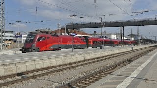 Zwei Railjets mit schöner Tonleiter im Bahnhof Rosenheim [upl. by Hermann]