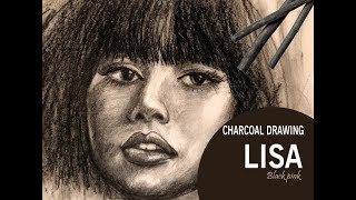 How to draw Lisa Portrait Black Pink Charcoal Pencil [upl. by Rolo180]