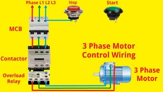 3 Phase Contactor Power and Control Wiring Connection with Stop amp Start Push Button [upl. by Llydnek]