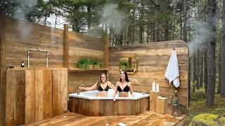 Hot Water Shower amp Bathtub in the Woods  Living Off Grid  Full Build ASMR [upl. by Pepi]