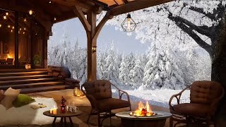 Winter Ambience  Winter Cozy Porch with Fireplace  Snowfall in the Forest [upl. by Maureene]