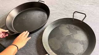 Lodge Carbon Steel Skillet vs Lodge Seasoned Cast Iron Skillet with 2 Loop Handles [upl. by Nirual]