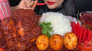 ASMR EATING SPICY WHOLE CHICKEN CURRYSPICY EGG CURRYRED CHILLIRICE FOOD VIDEOS [upl. by Andrien606]