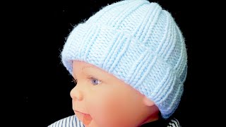 Easy peasy knit baby beanie hat from Newborn and up to 24 Months IN THE ROUND [upl. by Nohsed]