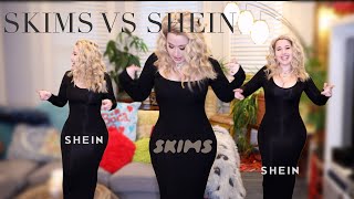 Skims vs Shein DUPES Review  Skims soft lounge long sleeve dress dupes try on haul [upl. by Anitreb730]