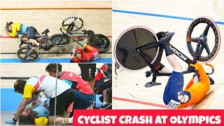 Cycling CRASH at Olympics Velodrome with Nicky Degrendele Steffie van der Peet amp Yuan Liying Injury [upl. by Ylloj]