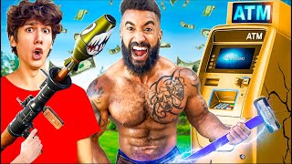 WORLDS STRONGEST MAN vs 100000 GOLDEN ATM [upl. by Eberhard627]