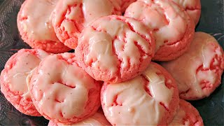 Easy Glazed Strawberry Cake Mix Cookies [upl. by Sirret331]