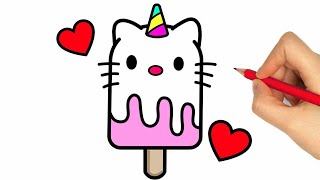 How to Draw Cute Kitty Ice Cream Easy Step by stepIcecream Drawing and Colouring For Kids [upl. by Levan645]