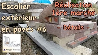 Construire un escalier extérieur de jardin en pavé  6  Réalisation de la 1ère marche en détail [upl. by Laucsap214]