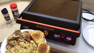 Blackstone ESeries Electric Indoor Griddle  500 Degrees Hot Fried Tators Eggs and Texas Toast [upl. by Wurst]