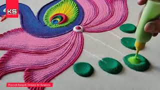 Best Peacock Rangoli🦚Simple Rangoli Design🦚Beautiful Rangoli🦚Indian Rangoli Art🦚Rangoli by Sangeeta [upl. by Alvy]