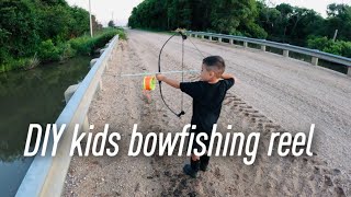 DIY bowfishing reel for a kids bow and arrow [upl. by Yer707]