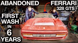 First Wash in 6 Years Abandoned Ferrari 328 GTS Disaster Detail [upl. by Osnofedli]