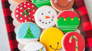 12 round Christmas cookies decorated with royal icing cookiedecorating royalicing christmas [upl. by Janetta]