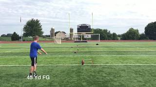 8th grade Daniel Mueller Pennsylvania kickerpunter 45 yard FG touchbacks in game [upl. by Elayor]