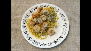 Shrimp and Scallops over Pasta with a garlic buttery wine sauce  Cooking with Debbie Quick [upl. by Nagel]