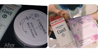 Unboxing canmake tokyo silky loose moist powder amp Curel BB cream amp Korean Makeup review [upl. by Ennasor]