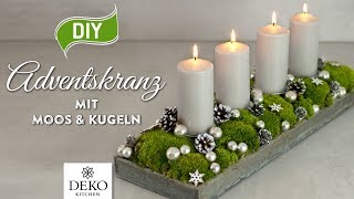 DIY länglicher Adventskranz mit Moos amp Kugeln How to Deko Kitchen [upl. by Ck]