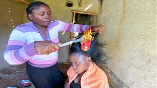 Traditional Hair LeaveIn Treatment And StraightenersAfrican Village Life [upl. by Ennagroeg338]