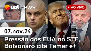 Trump eleito STF espera pressão dos EUA Bolsonaro inelegível cita Temer vice enotícias  UOL News [upl. by Ennyl672]