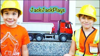 Construction Play Skits  Toy Dump Trucks  Diggers  JackJackPlays [upl. by Ekihc]