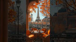 Autumn Jazz Coffee Shop Ambience  Relaxing Parisian Cafe Music with Eiffel Tower View [upl. by Shiau]