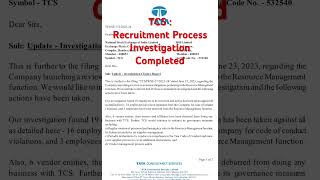 TCS  Recruitment process fissures Investigations completedTata Code of Conduct6 Vendors debarred [upl. by Cahan]