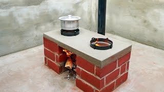 Awesome Dual Burner Smoke Free Bricks Stove Making [upl. by Anirehc811]