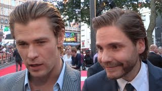 Rush  World Premiere Interviews  Ron Howard Chris Hemsworth Daniel Brühl Olivia Wilde [upl. by Erle]