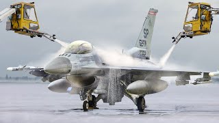 US Air Force Deicing Frozen Fighter Jet After Scary Snow Storm [upl. by Antipas]