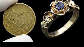 Flower ring out of a coin  how to make jewelry from a coin [upl. by Adnawaj921]