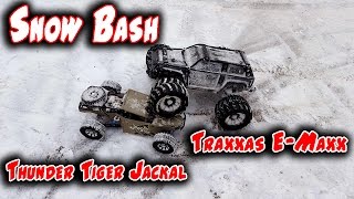 Traxxas EMaxx and Thunder Tiger Jackal Snow Bash [upl. by Dupuy]