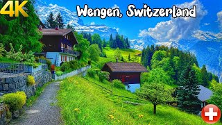 Wengen Switzerland walking tour 4K  The most beautiful Swiss villages  Charming village [upl. by Phillida]