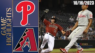 Philadelphia Phillies vs Arizona Diamondbacks NLDS 10162023 PLAY OFFS Full Game  MLB Highlights [upl. by Analaj]