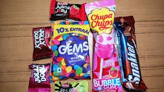 Satisfying video Asmr Gems Chocolate Chupa Chips Lollipop Snakker Chocolate Unboxing Asmr Video [upl. by Ahsienahs]