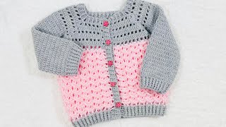 Chaquetita cardigan a crochet para niñas 112 años Como tejer paso a paso chambrita con ganchillo [upl. by Marba323]