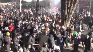 Riot police clash with protesters in central Kiev [upl. by Atniuqal145]