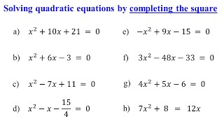 Completing the Square  Solving Quadratic Equations │Algebra [upl. by Shepherd]