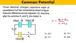 Three identical charged capacitors each of capacitance 5 µF are connected as shown in figure Potent [upl. by Jaehne]