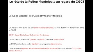 Le rôle de la Police Municipale au regard du CGCT [upl. by Amoeji]