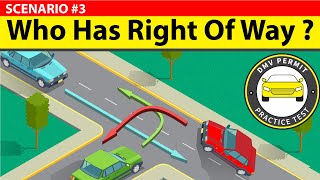 Which car has the right of way Understand Rightofway rule for TIntersections  DMV Permit Test [upl. by Gelya]